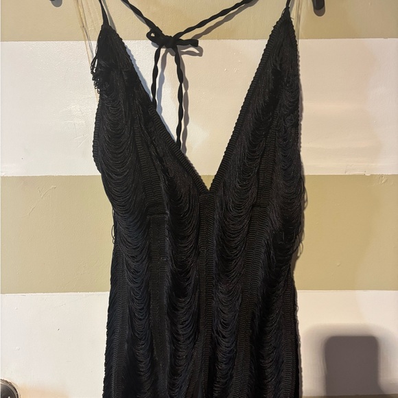 Fashion Nova Tops - Fashion Nova Black Fringe Halter Mini Dress
